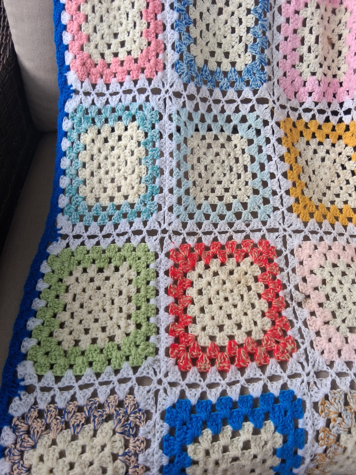 Vintage Granny Square Crochet Afghan;Large 74×90 Light-Medium weight Cottagecore