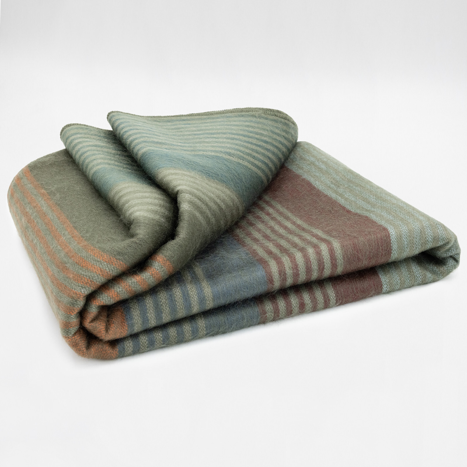 EARTHBOUND STRIPED ALPACA WOOL BLANKET – 95×69 in | MOSS, CLAY AND SKY | QUEEN