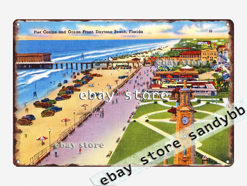 1930-45 Pier Casino ocean front, Daytona Beach, Florida tin sign plaque printing