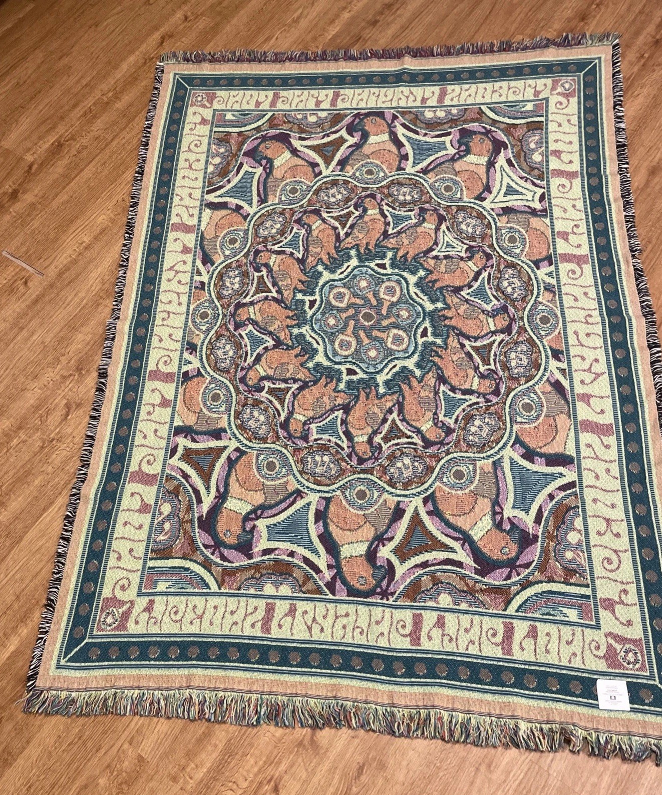 Tapestry Blanket Throw 49”x70” Bird Pattern Vibrant Colors Made In USA