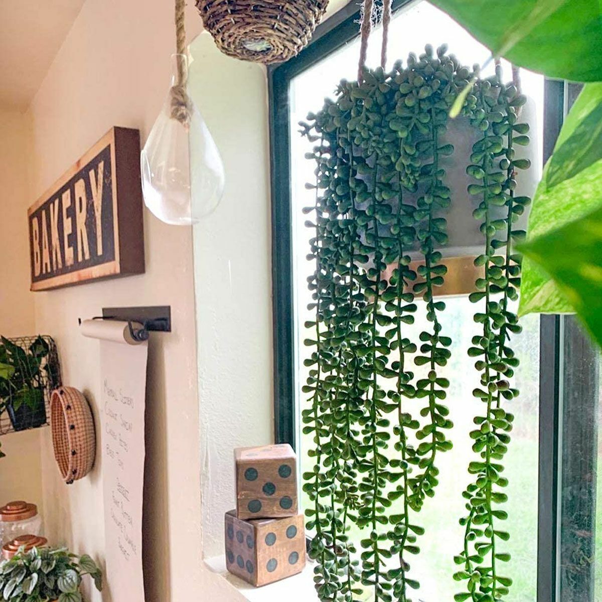2x Artificial Hanging Plant Fake Vine Ivy Succulents String of Pearls Home Decor