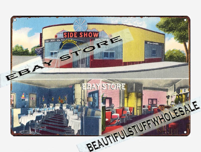 1930-45 Side Show, restaurant cocktail lounge New York tin sign room decor stuff