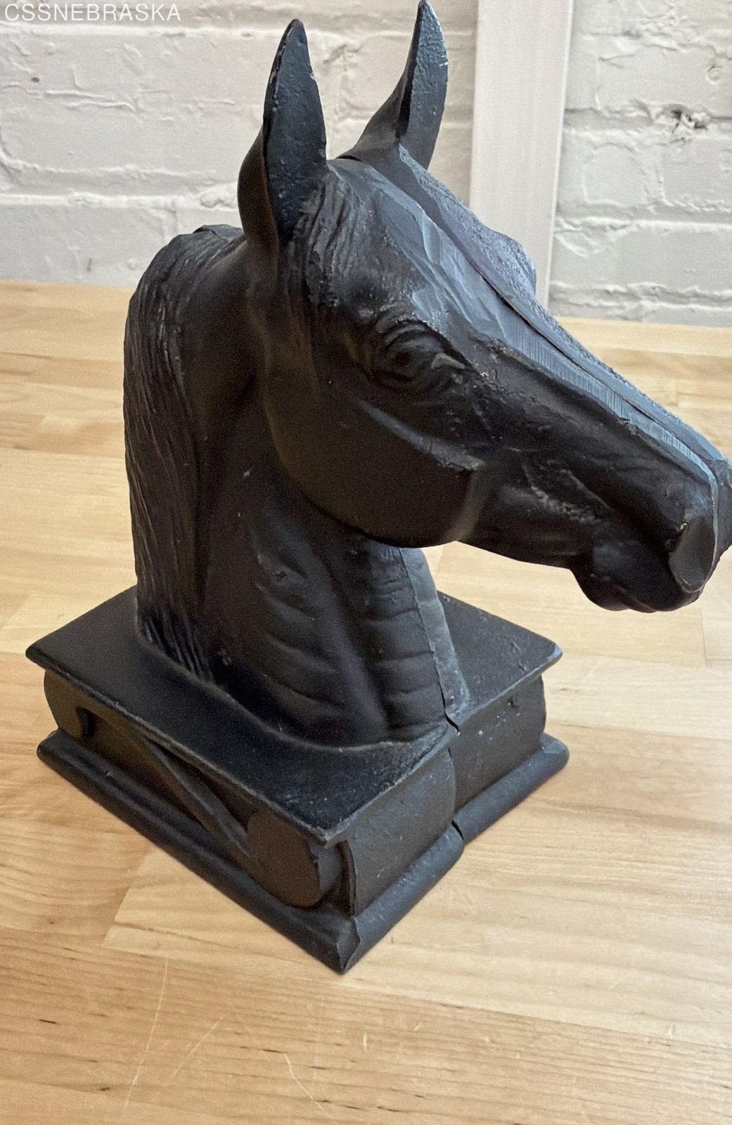 Vintage Cast Iron Horse Head Bookends Set of 2 Black Equestrian Decor Unmarked