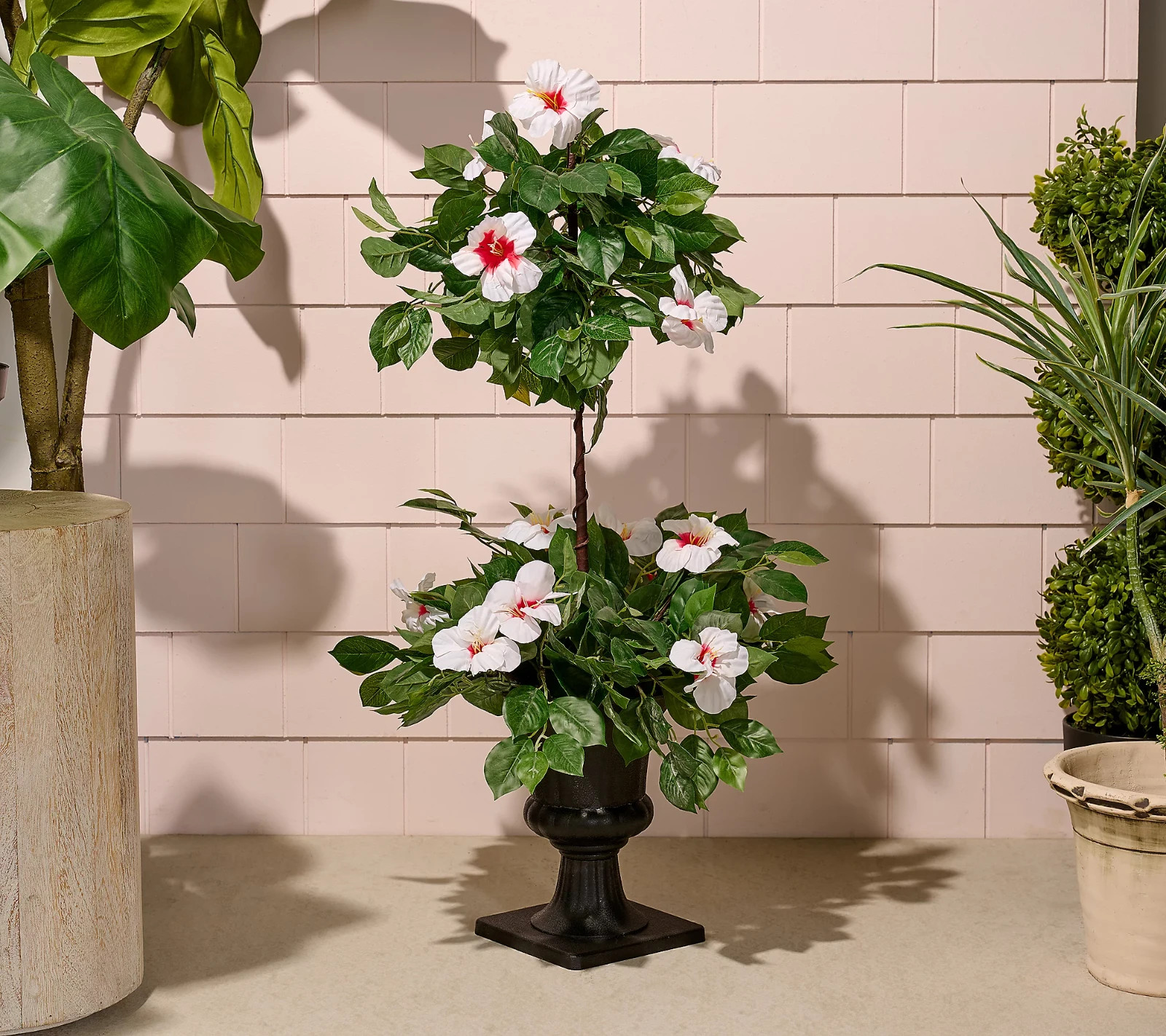 Wicker Park 36″ Tall 2-Tier Faux White Hibiscus Topiary in Pot
