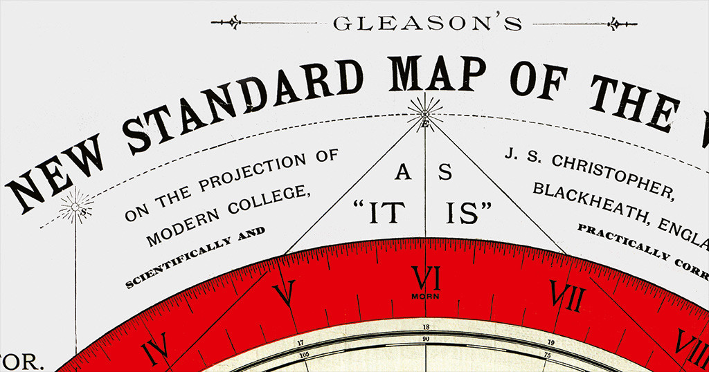Flat Earth Map – Gleason’s New Standard Map Of The World – Large 24″ x 36″ 1892