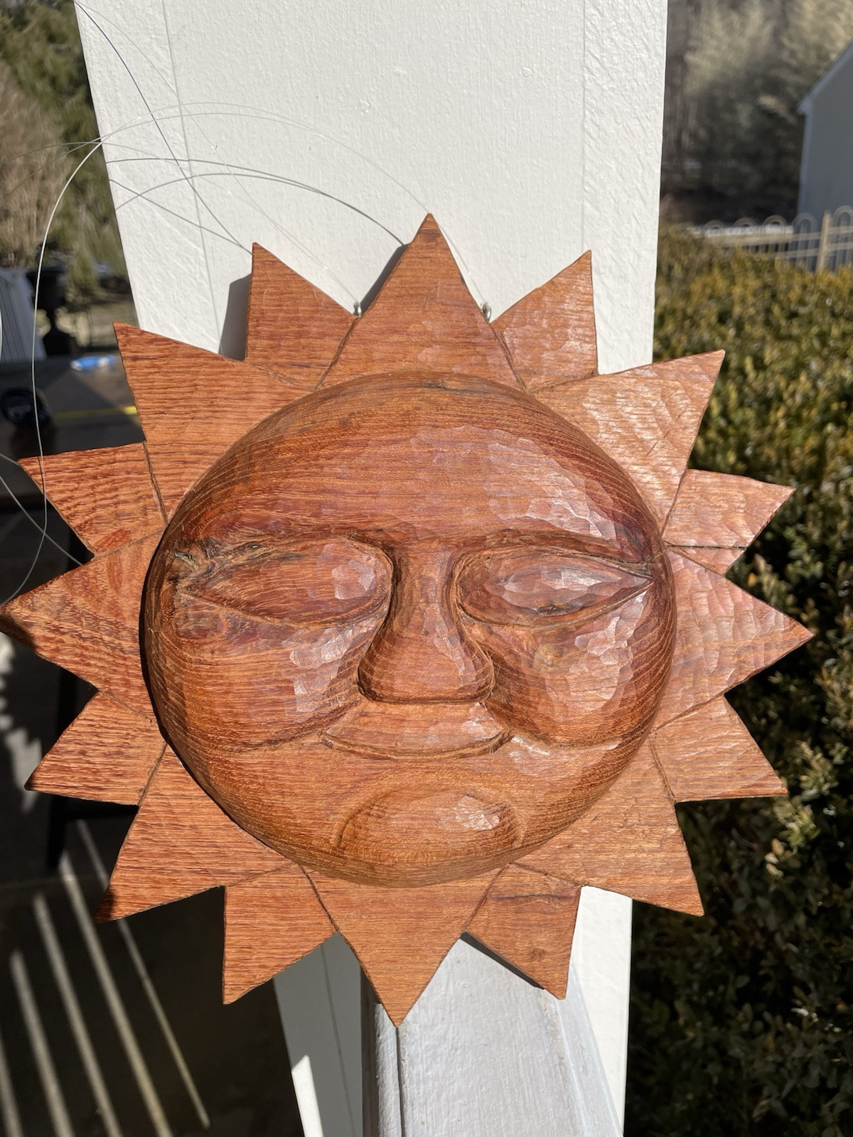 Carved Hard Wood Sun Face 3D Wall Hanging Double Sided Decorative