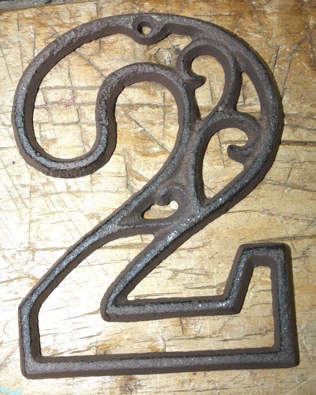 Rustic BROWN Cast Iron Metal House Number Street Address 4 1/2 INCH Phone # 2