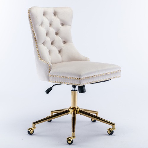 Velvet Fabric Tufted Button Home Office Chair, Adjustable Office Chair Swivel Of