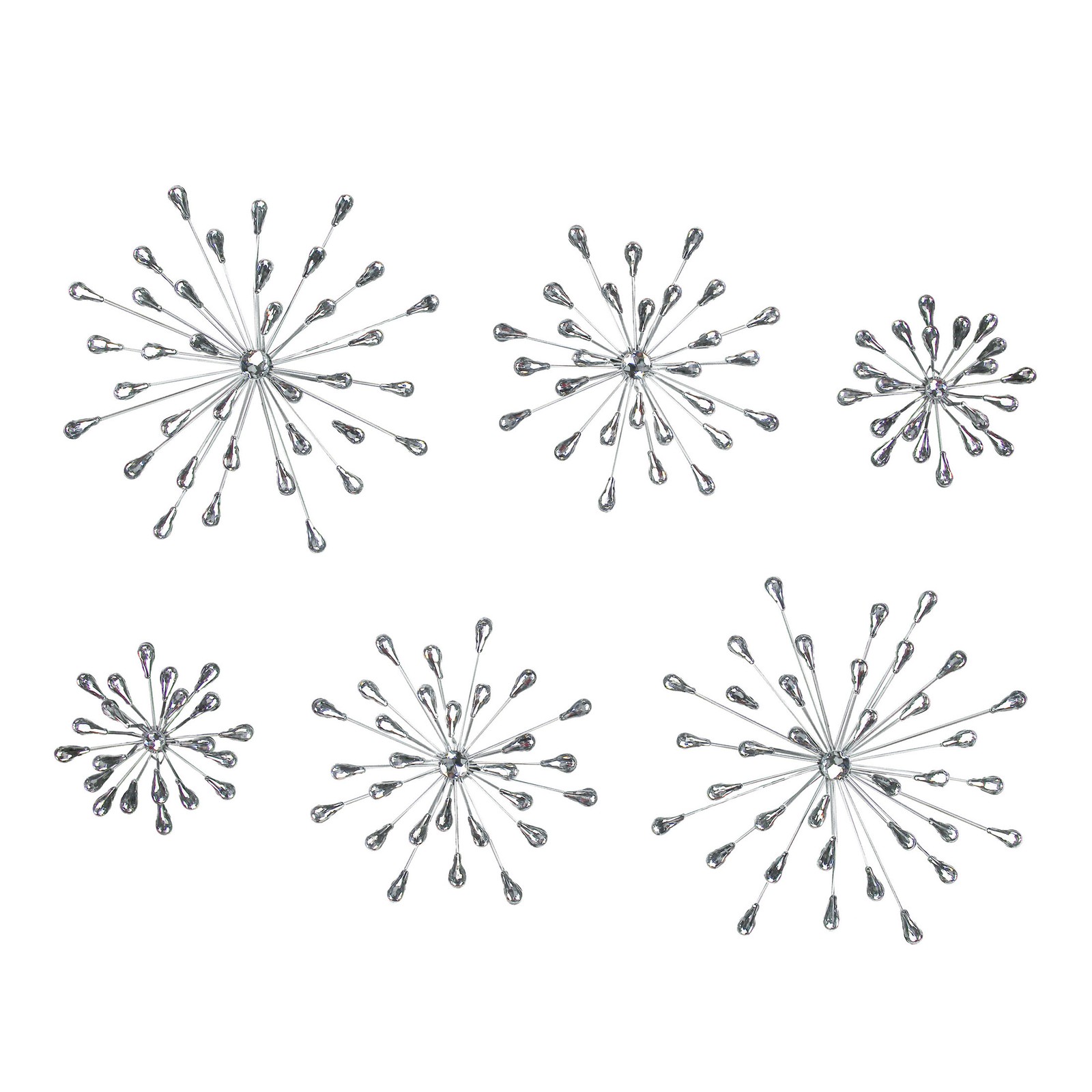 Zeckos Set of 6 Metal Silver Starburst Wall Sculptures – 12″, 9″, 6″ Diameter