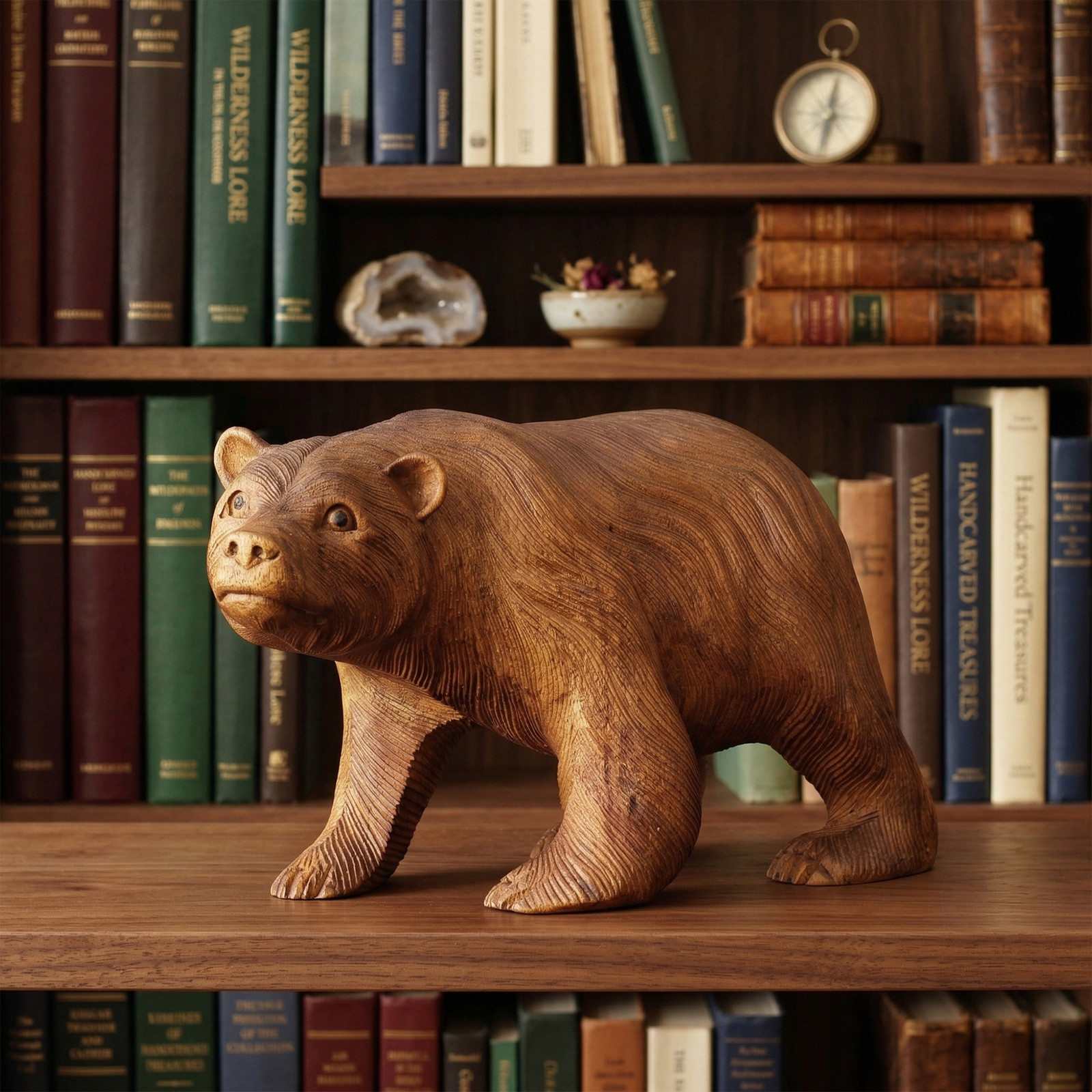 11″ Wooden Hand Carved Bear Statue Handmade Figurine Sculpture Lodge Cabin Wood