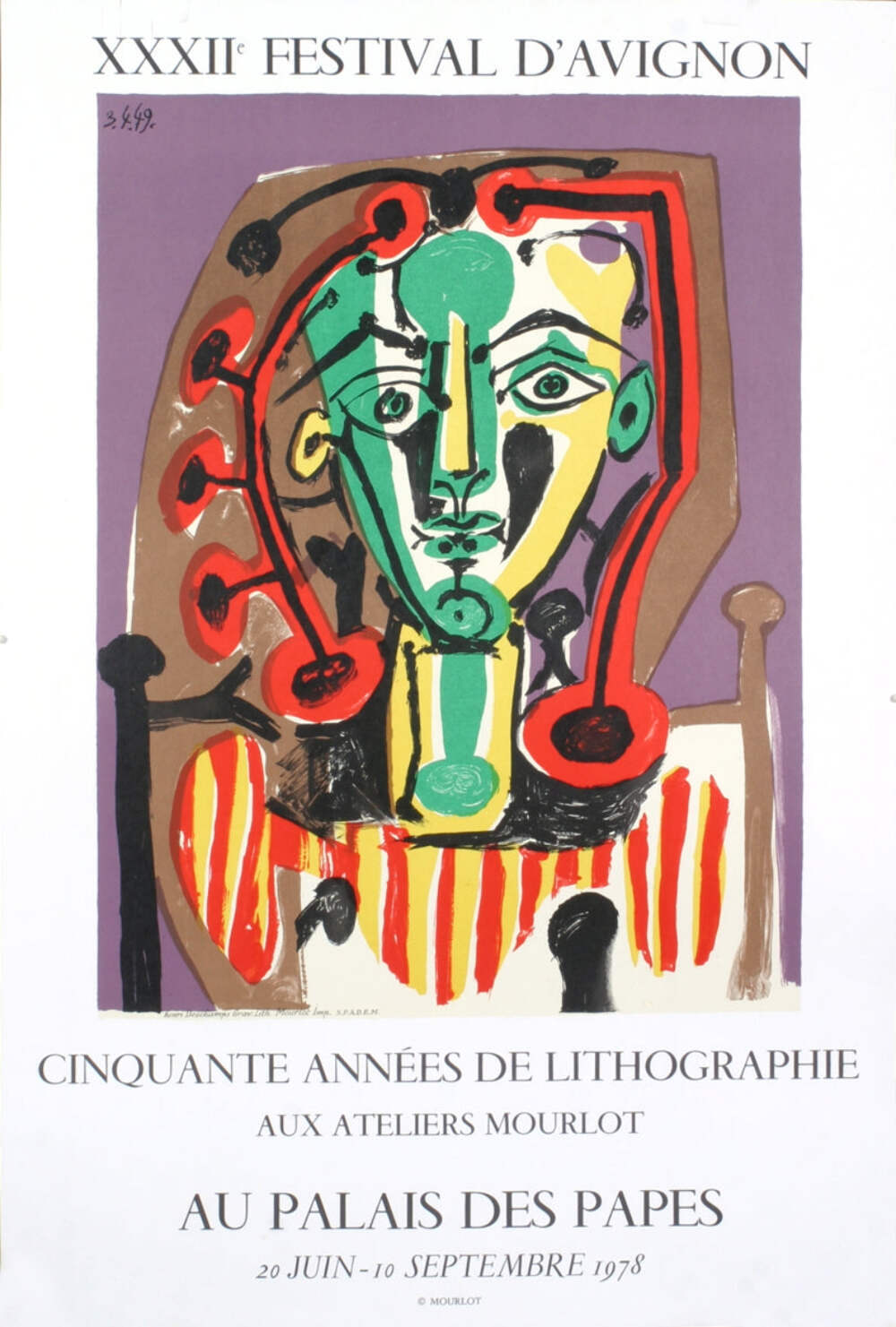 PABLO PICASSO Palais des Papes, Tete de Femme 29.75″ x 20″ Lithograph 1978 Cubis