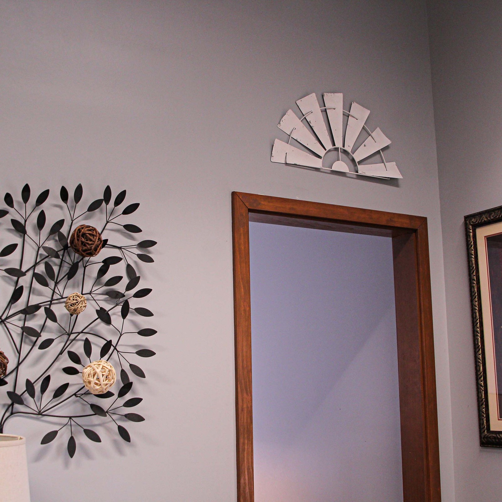 24 Inch Weathered White Metal Half-Windmill Wall Sculpture Rustic Home Decor Art