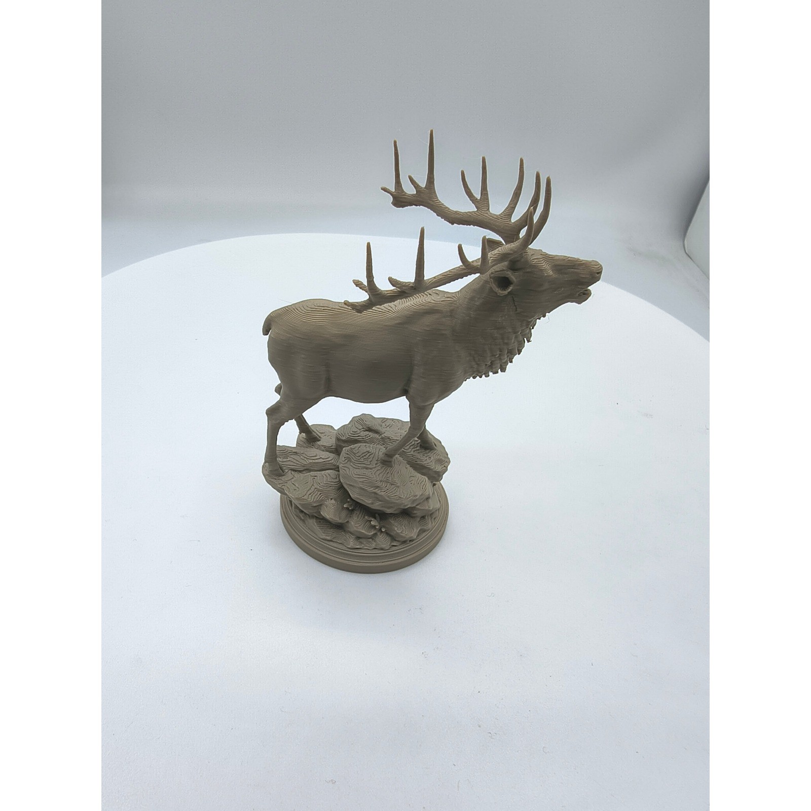 Bugling Elk Figurine 3D Printed Wildlife Statue Tan Rustic Cabin Decor 4 Inch