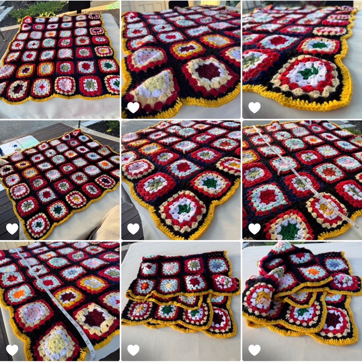 vintage Crochet Blanket 31×36″ Multicolor Granny Square Boho Cottagecore Retro