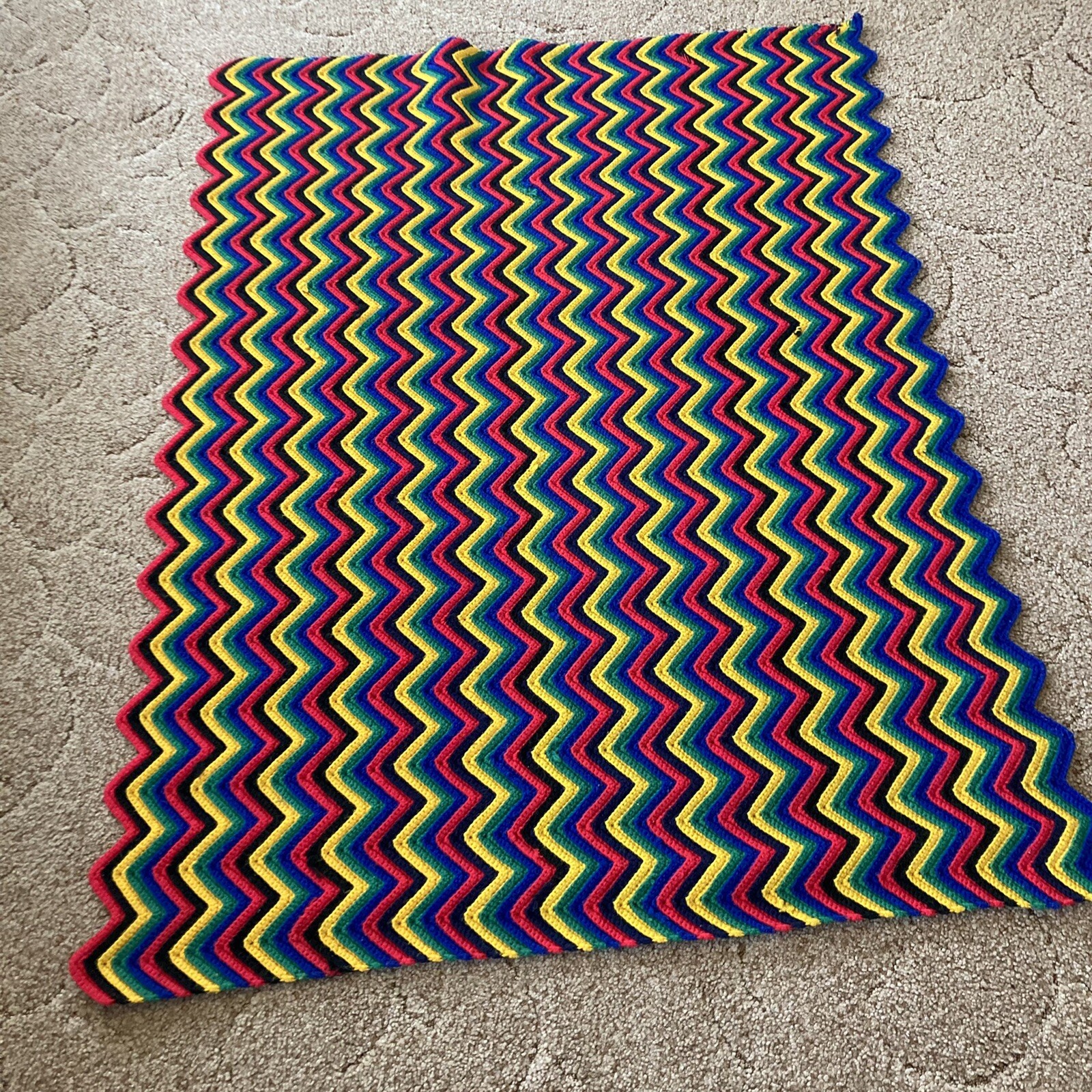 Crochet Knit Handmade Herringbone Bright Color Throw Blanket 3’x4’ Retro Vintage