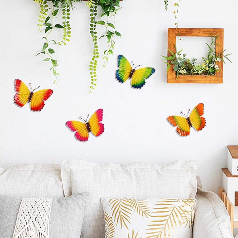 4 Pcs Metal Butterfly Wall Decor Art, Colorful Metal Butterflies