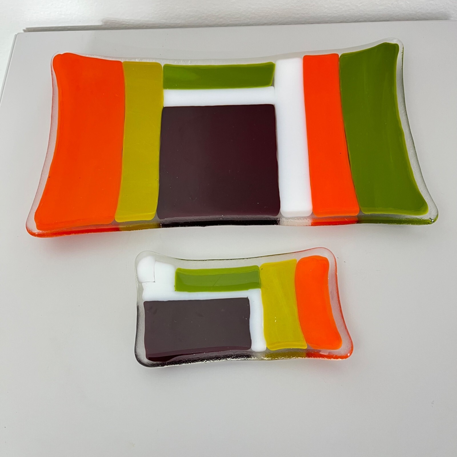 Handcrafted MCM Fused Glass Trinket Dishes Set of 2