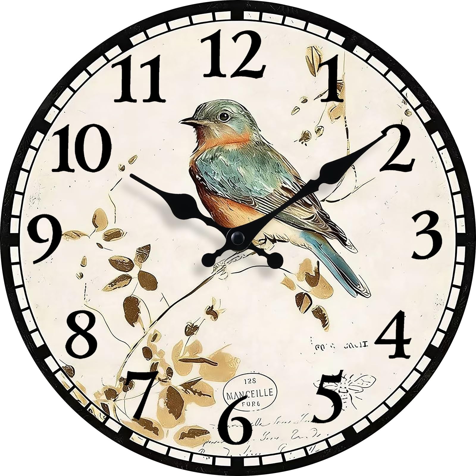 Retro Vintage Bird 8 Inch Small Wooden Wall Clock Silent NonTicking Battery …