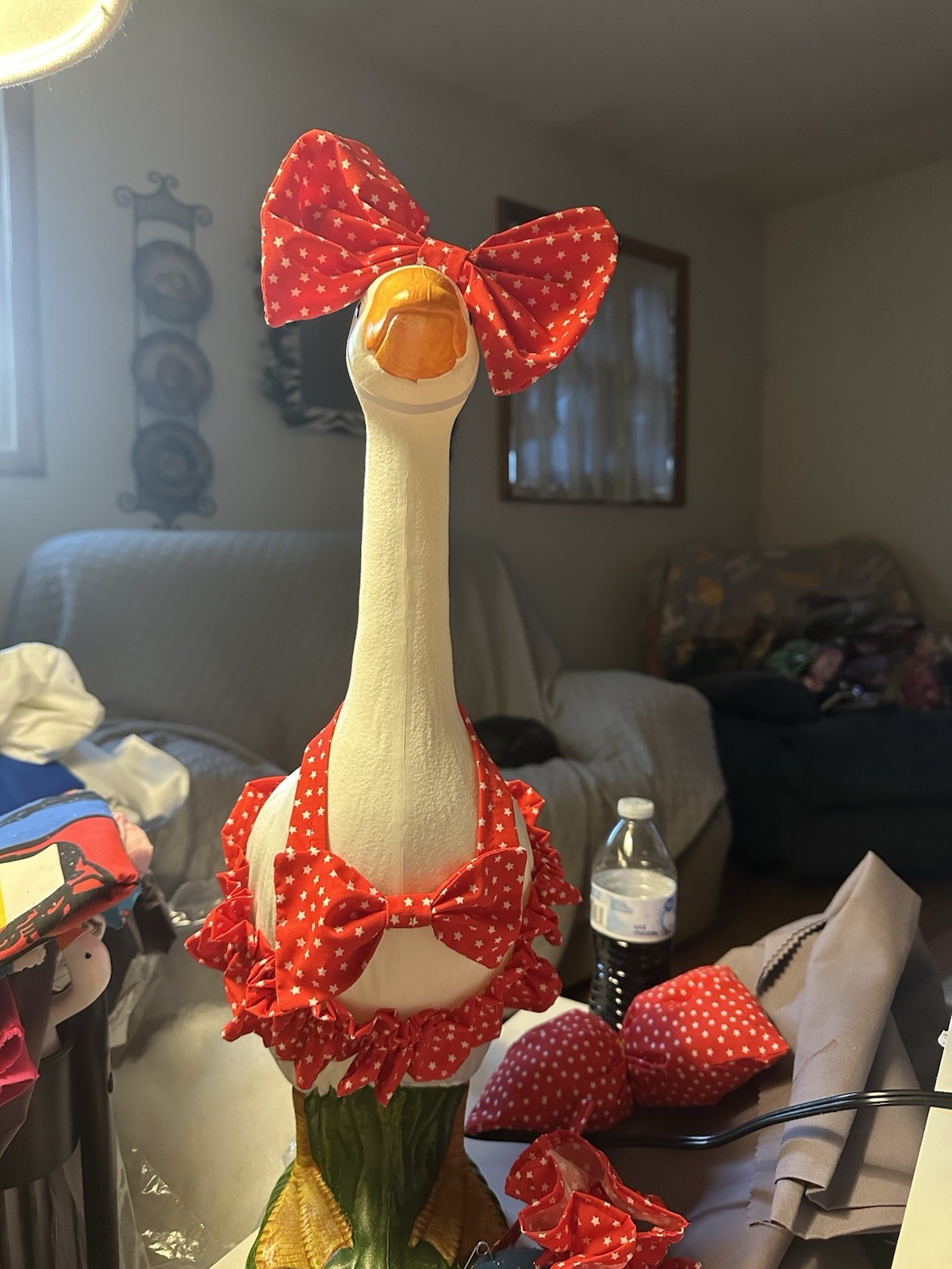 Goose Animal Figurine w/ Interchangeable Fabric Bow & Outfit, Free Standing