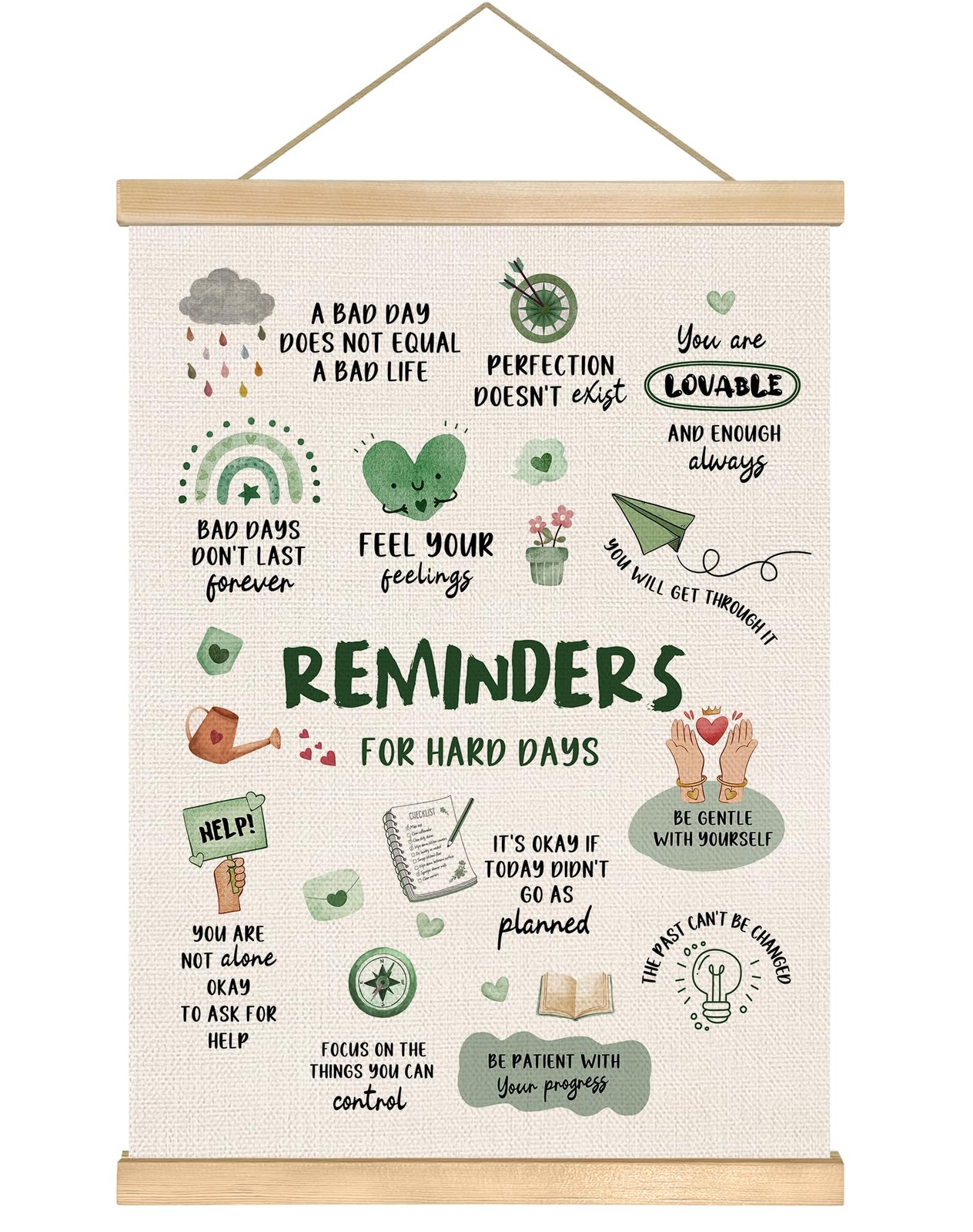 Reminders for Hard Days Inspirational Wall Art, 14×18.5 Inch Linen Canvas Wal…