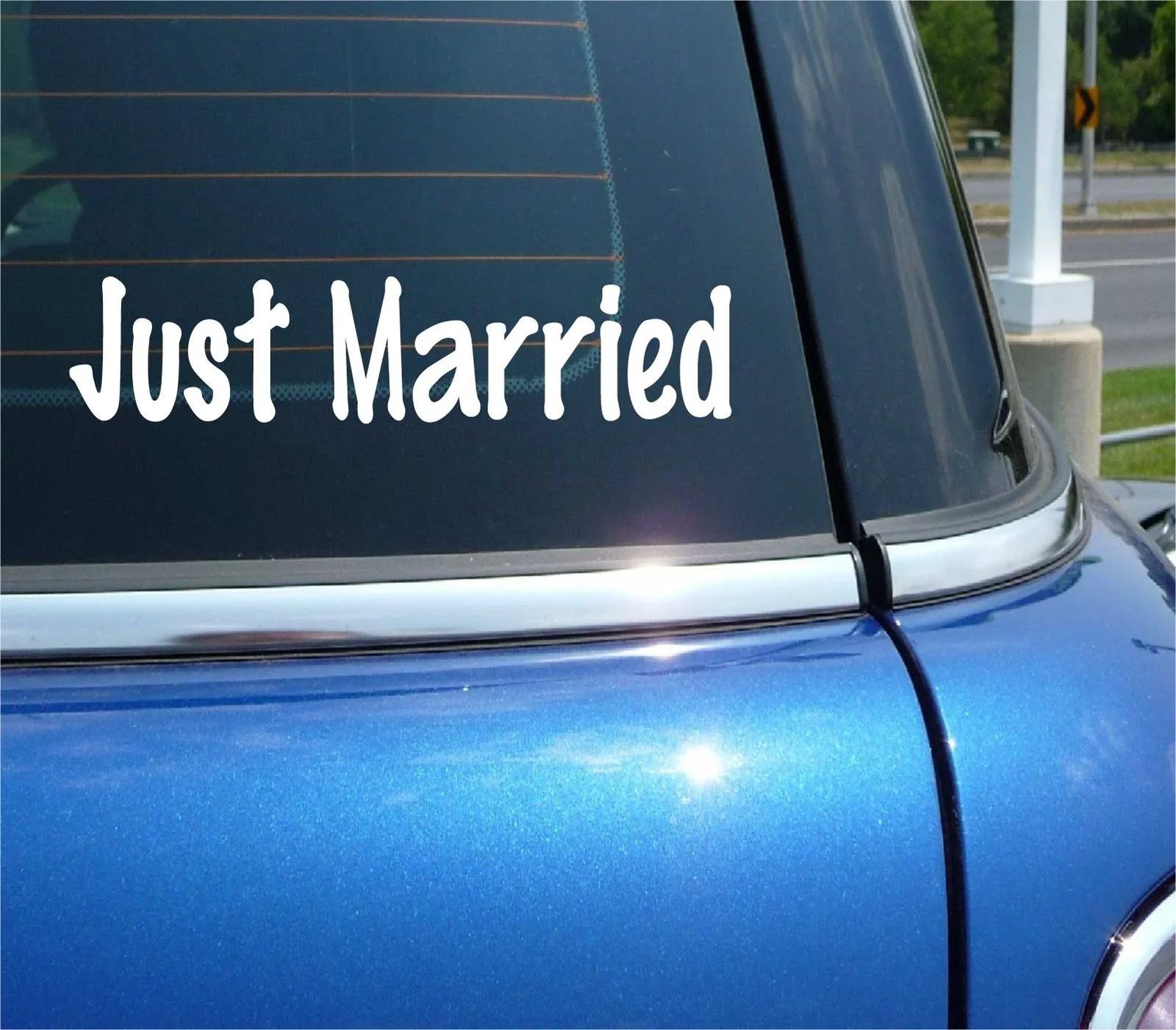 JUST MARRIED DECAL STICKER WEDDING MARRIAGE GROOM BRIDE HONEYMOON CAR TRUCK
