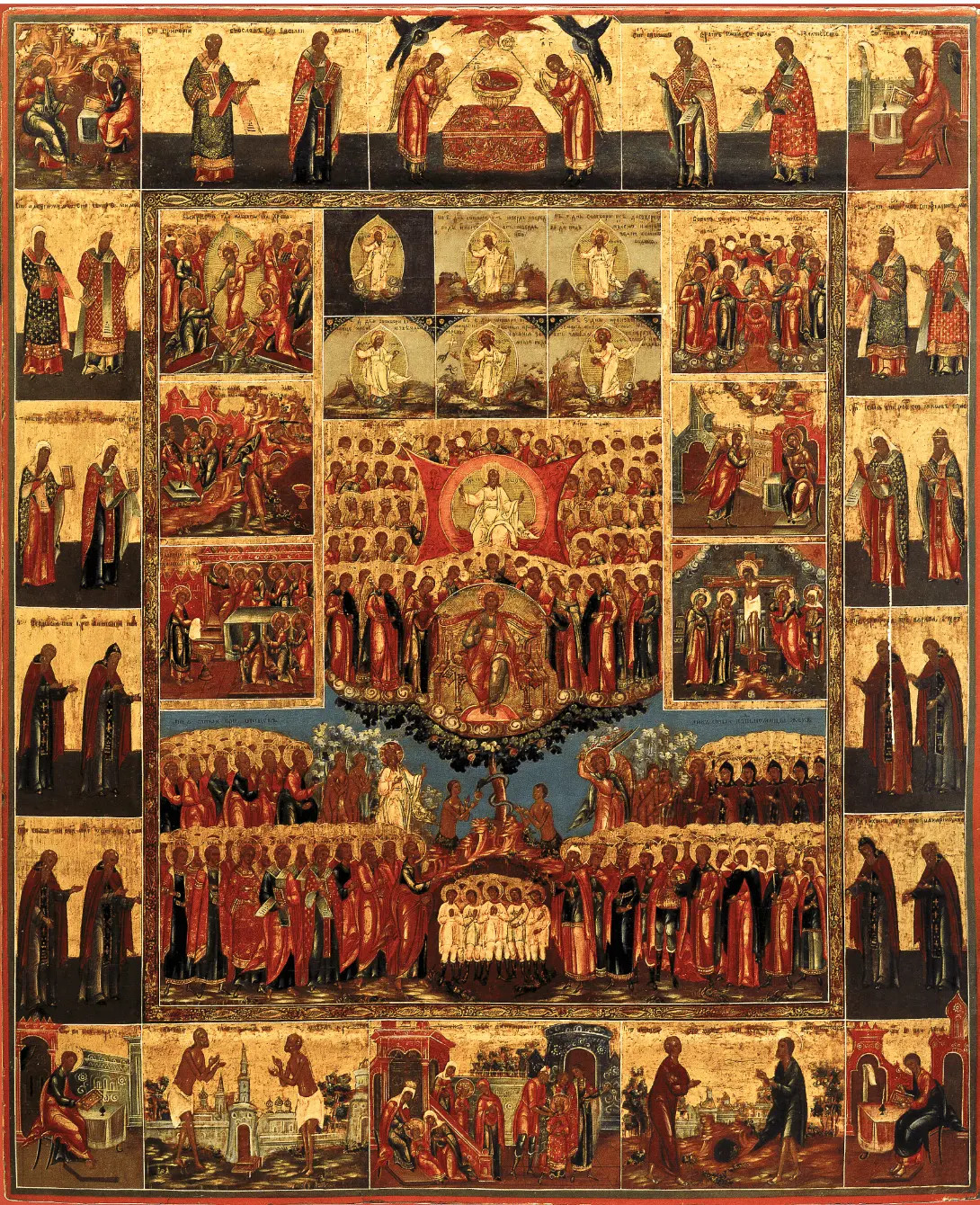 The Six Days of Creation (Hexaemeron) with Selected Saints. Orthodox icon