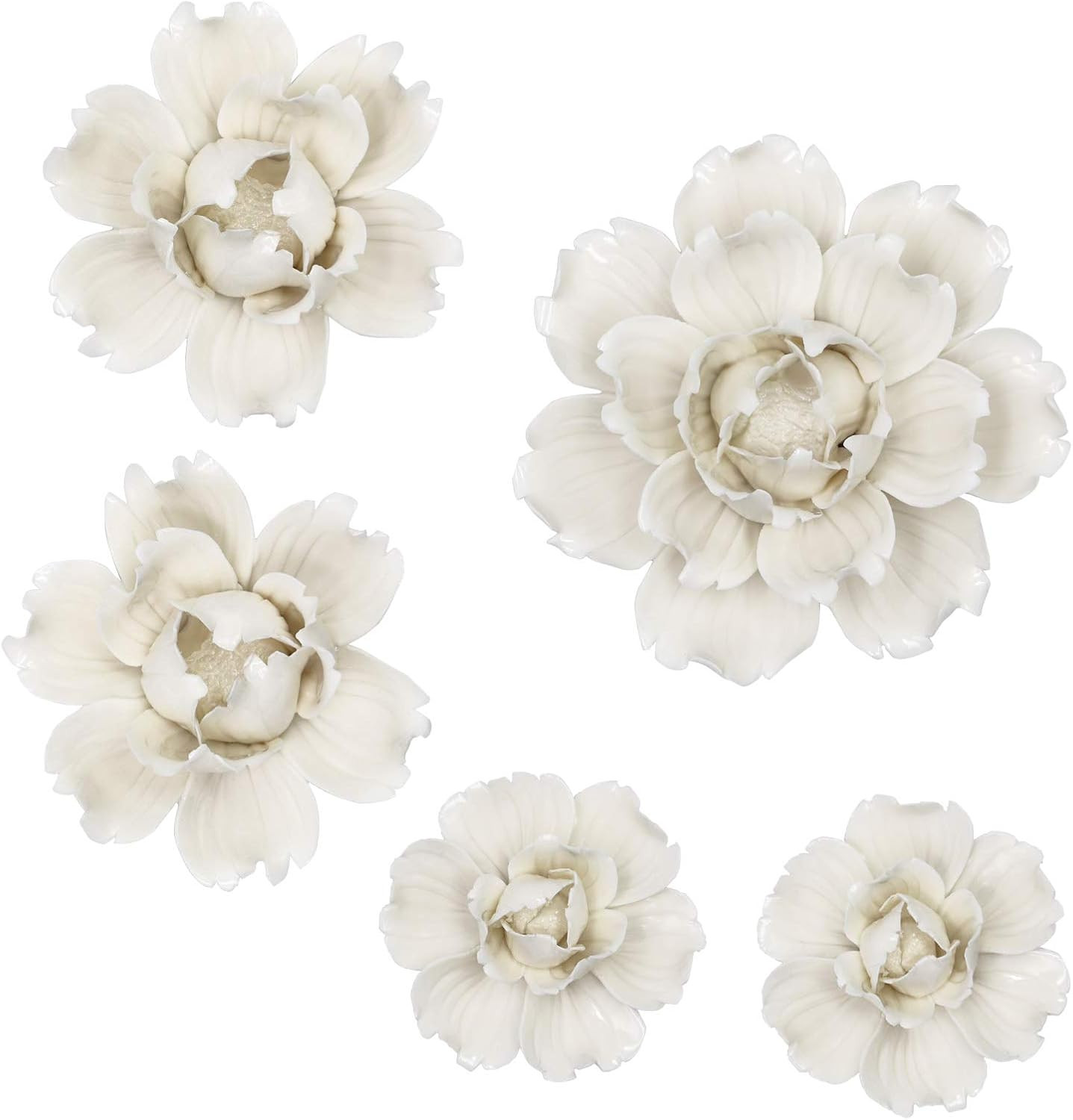 5 Pcs Ceramic Flower Wall Decor Handcrafted 3D Hanging Porcelain Flowers Wall Ar