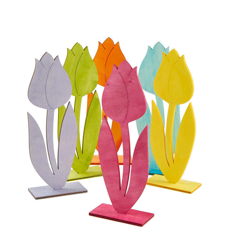 Pack of 6 Assorted Color Painted Wood 10-1/2″ Tulip Displays