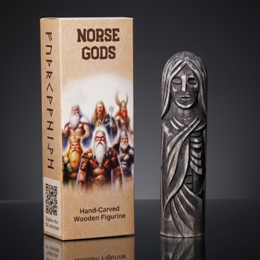 Wooden Hel Figurine Handmade Norse Viking Goddess Mythology Decor 15cm Gift