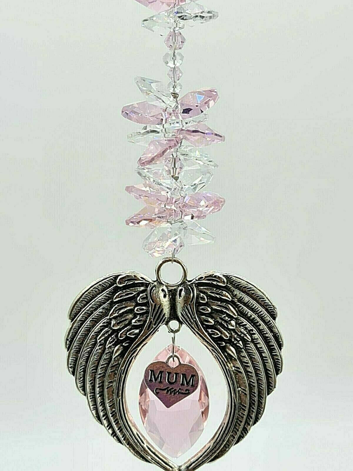 Mum Angel Wing Heart Crystal Suncatcher gift, ass colors hanging rainbow prisms