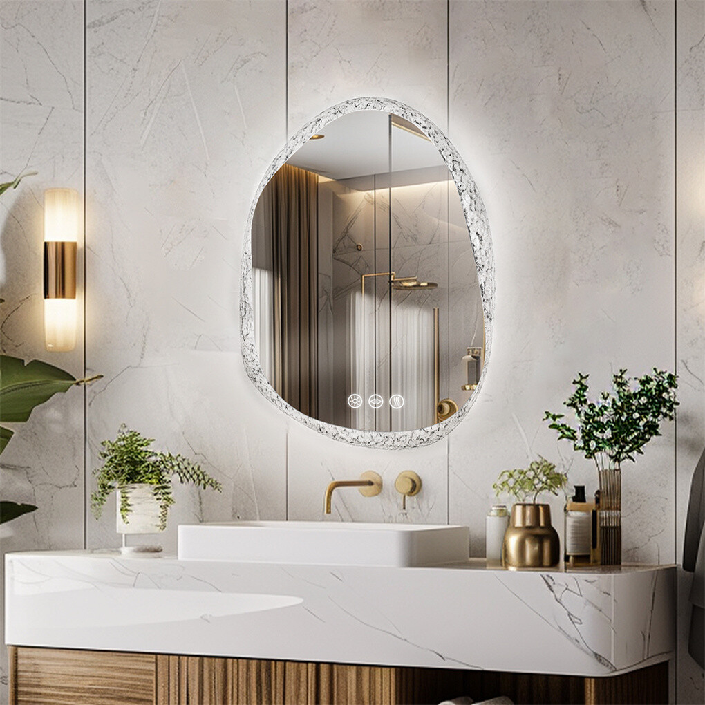 Irregular Wall LED Mirror Clear-crystal Glass Frame Vanity Mirror with Backlit