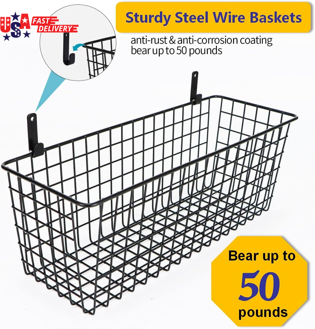 3 Set [Extra Large] Hanging Wall Baskets ,Wire Basket for Storage Pantry, Farmho