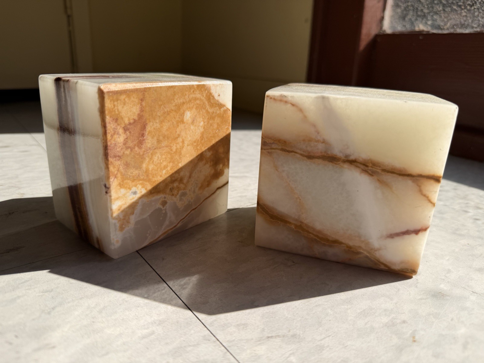 Vintage White Onyx Marble Cube Paperweight Bookend Decor 70’s