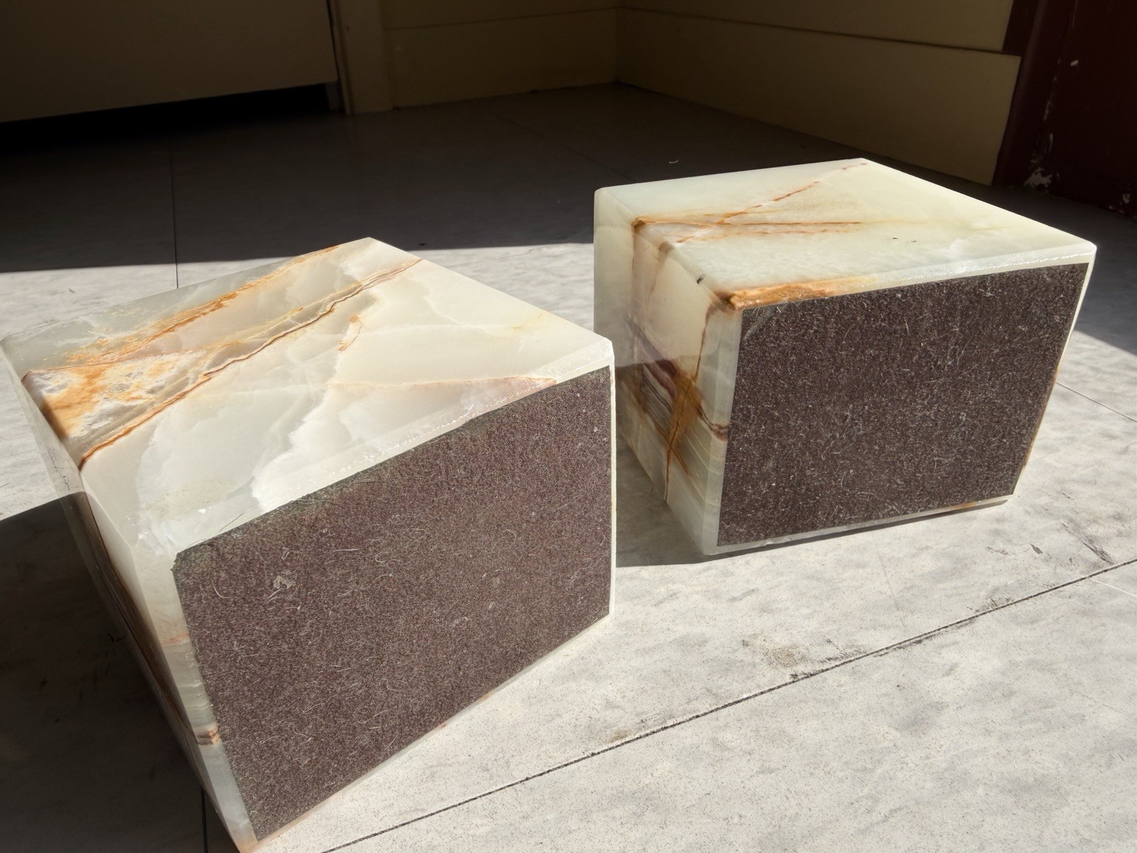 Vintage White Onyx Marble Cube Paperweight Bookend Decor 70’s