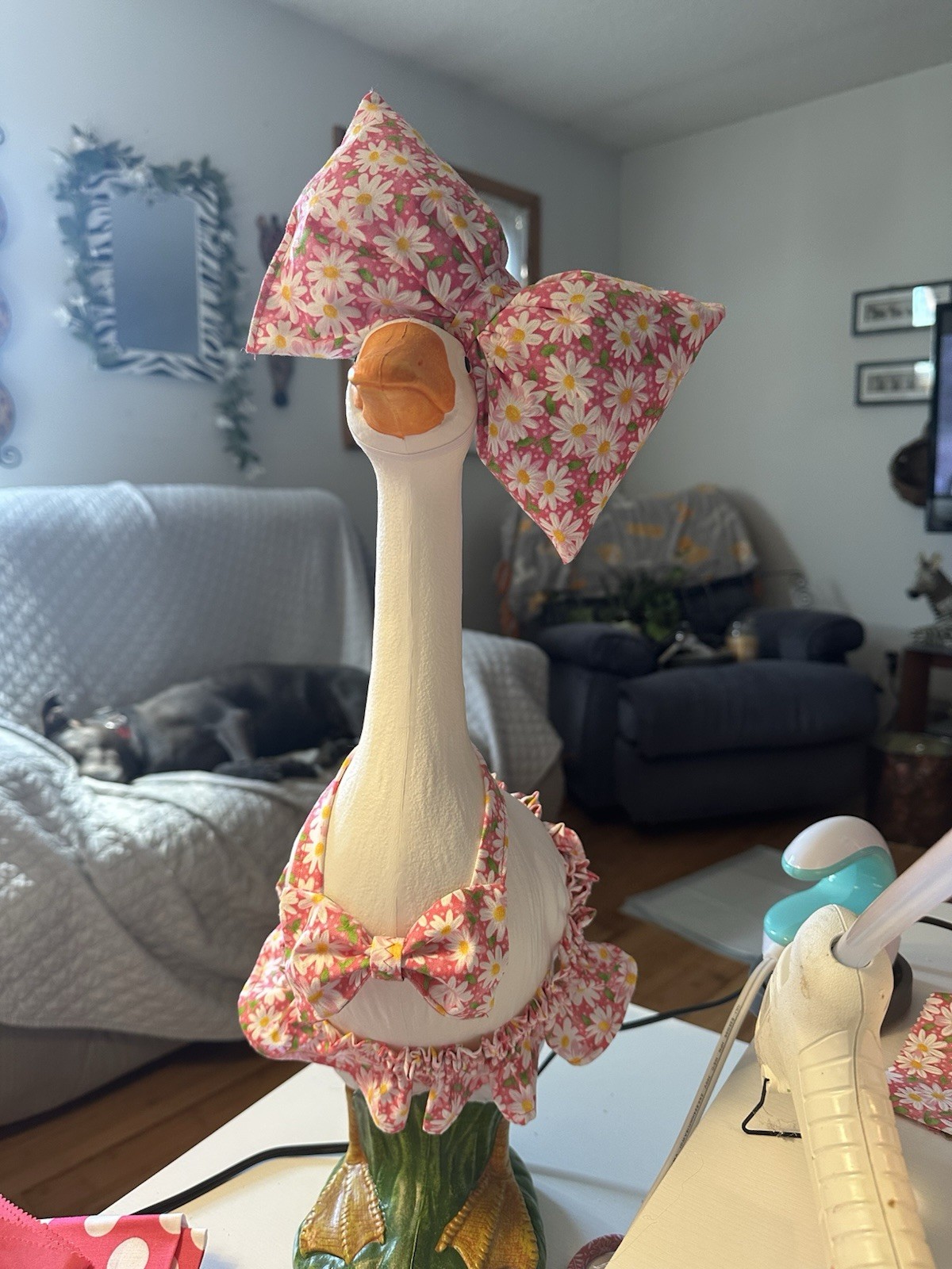 Goose Animal Figurine w/ Interchangeable Fabric Bow & Outfit, Free Standing