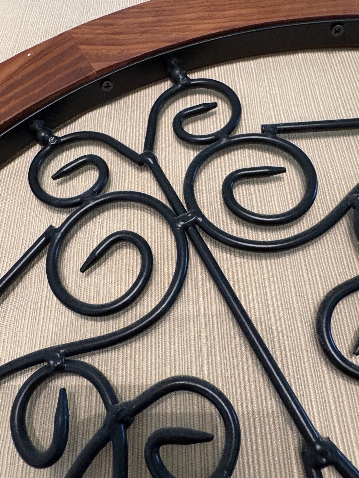 Traditional Arch Wall Decor, Brown Wood Frame w/ Black Metal Scrollwork, 20 in