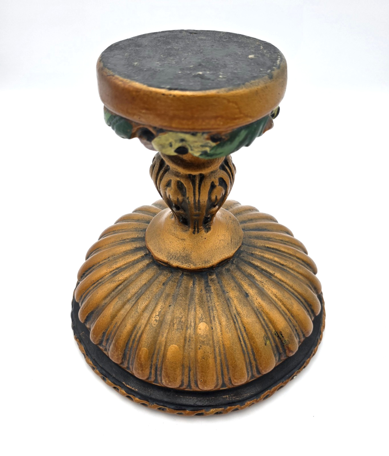 Floral Pedestal Compote Bowl Tazza Black Gold 9in Centerpiece Italy VTG