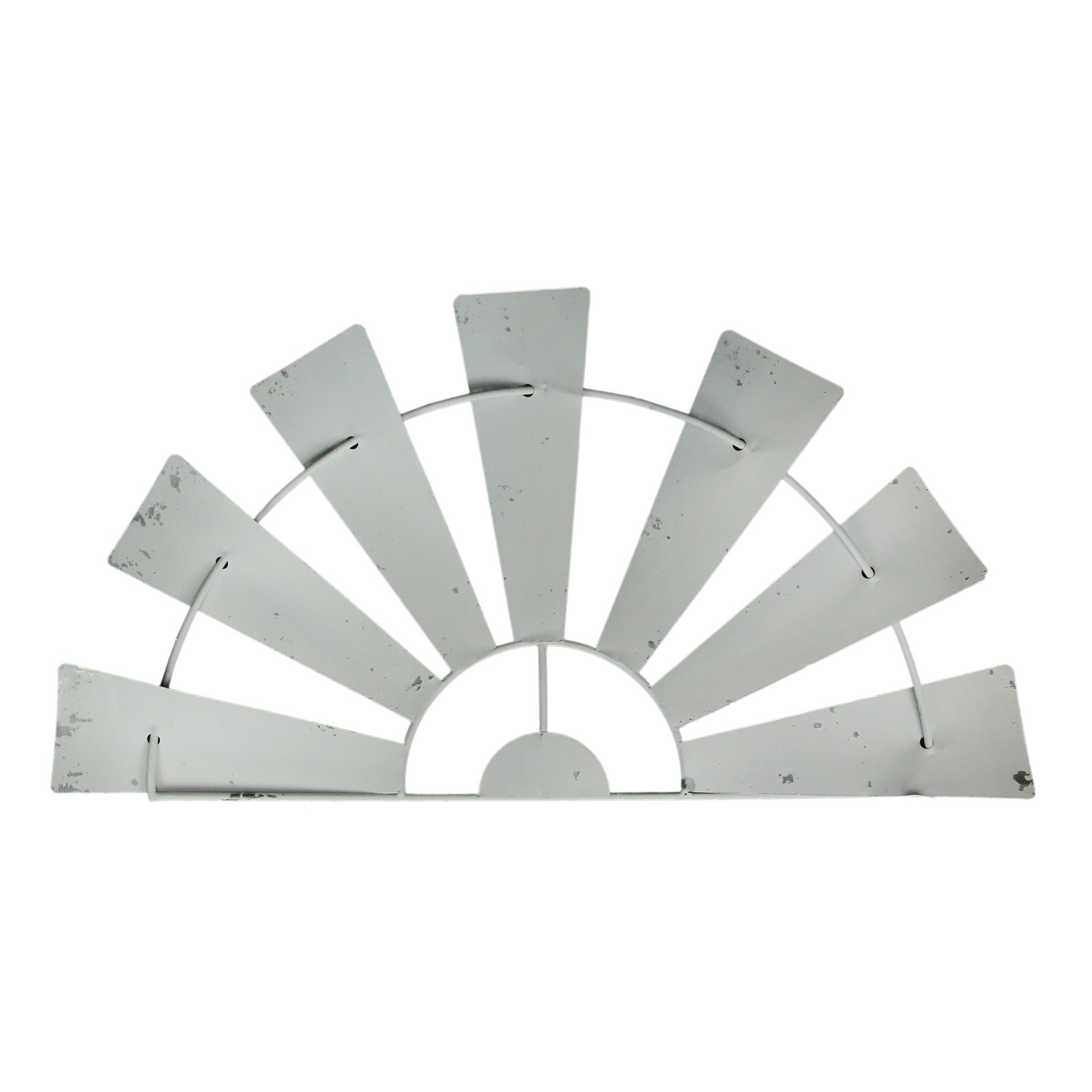 24 Inch Weathered White Metal Half-Windmill Wall Sculpture Rustic Home Decor Art