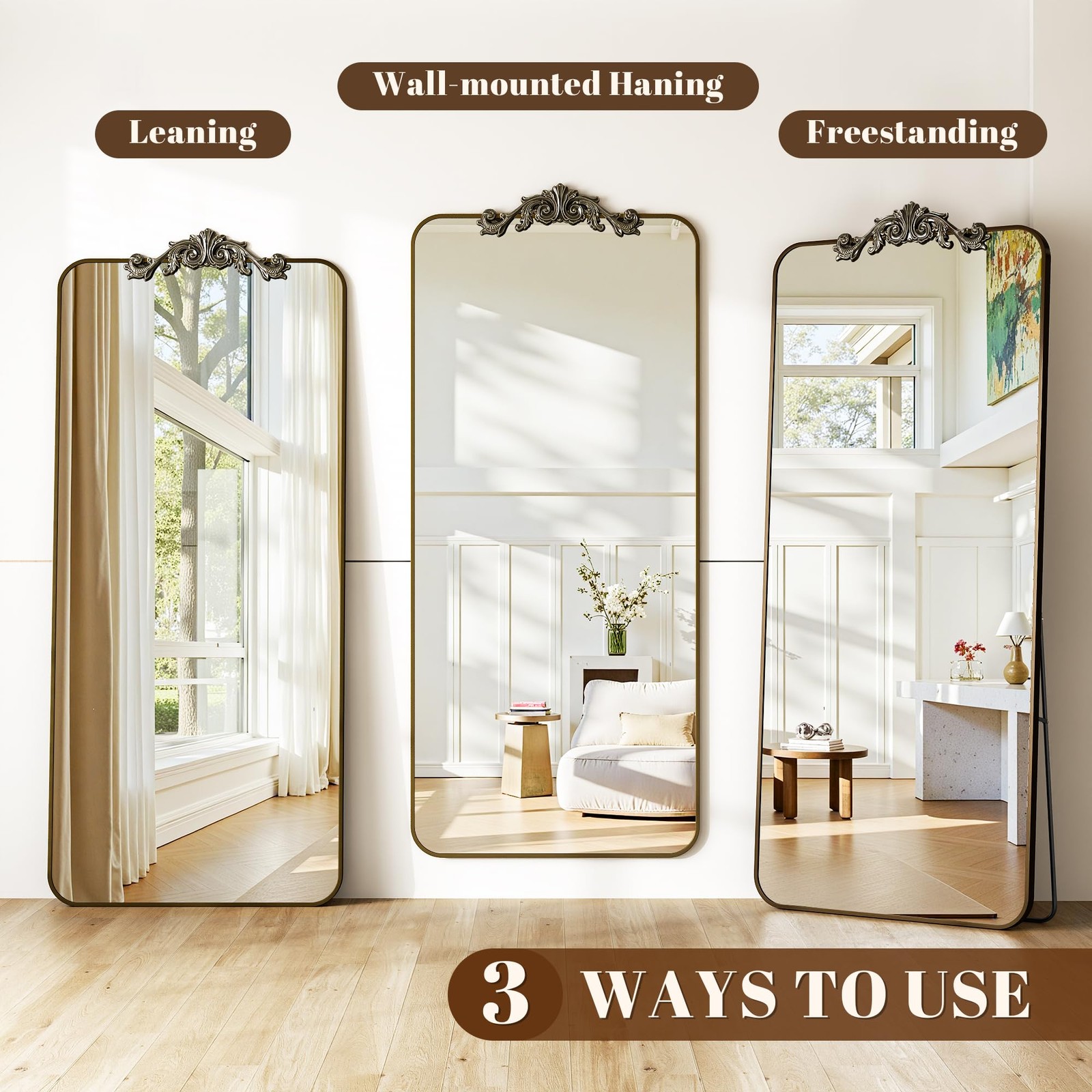 Vintage Full Length Mirror, 81″x41″ Floor Mirror with Carved, Full Body Mirro…
