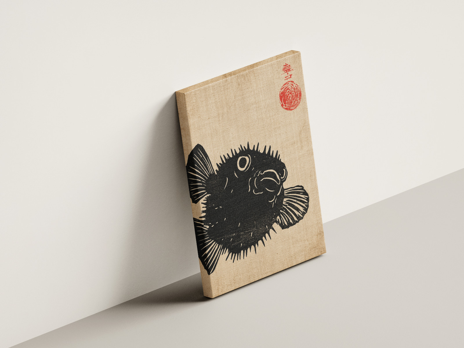 Japanese Pufferfish Art Poster – Traditional Ukiyo-e Woodblock Canvas Fish Decor