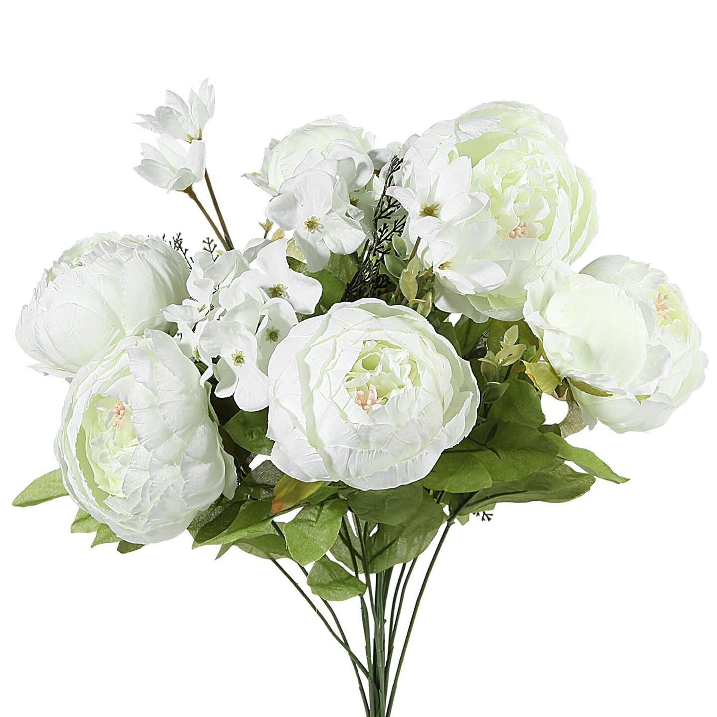 EZFLOWERY Artificial Peony Silk Flowers Arrangement Bouquet for Wedding – White