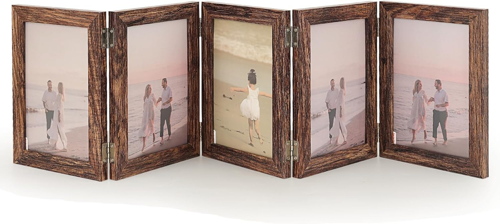 5 Folding Hinged Picture Frame 5×7 Inches Natural Wood Foldable Photo Frame with