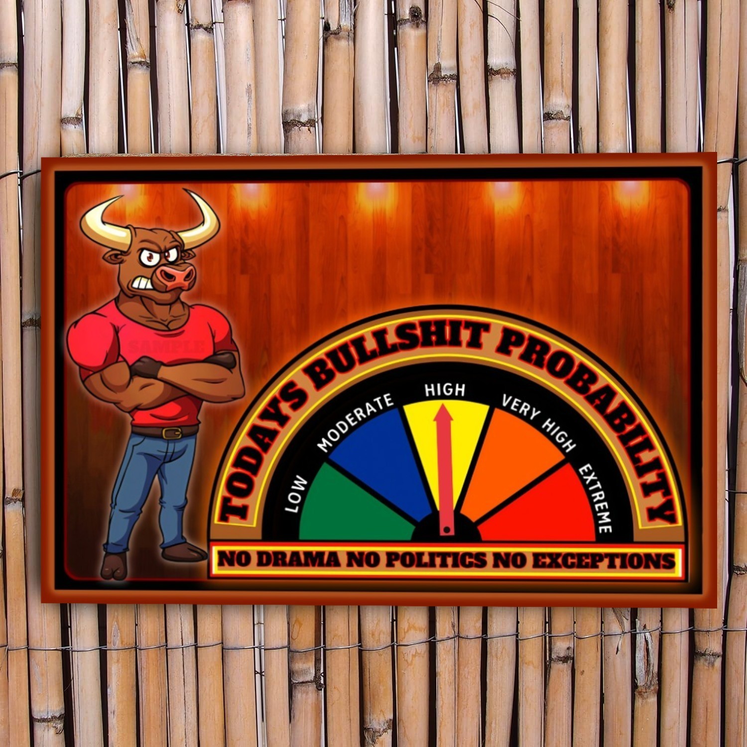 REAL ADJUSTABLE GAUGE! 8″X12″ METAL SIGN FUNNY MAN CAVE BAR NO BULL NO POLITICS