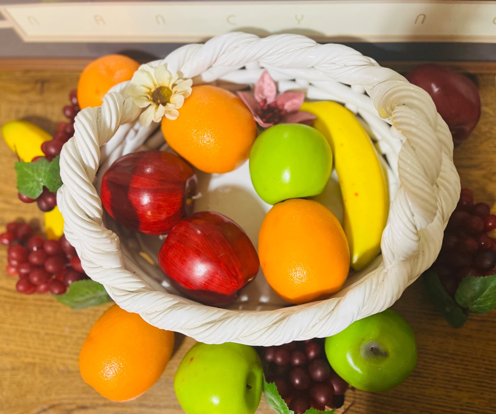 Large 12 inch Vintage Woven Ceramic Basket Bowl Fruit Centerpiece Portugal