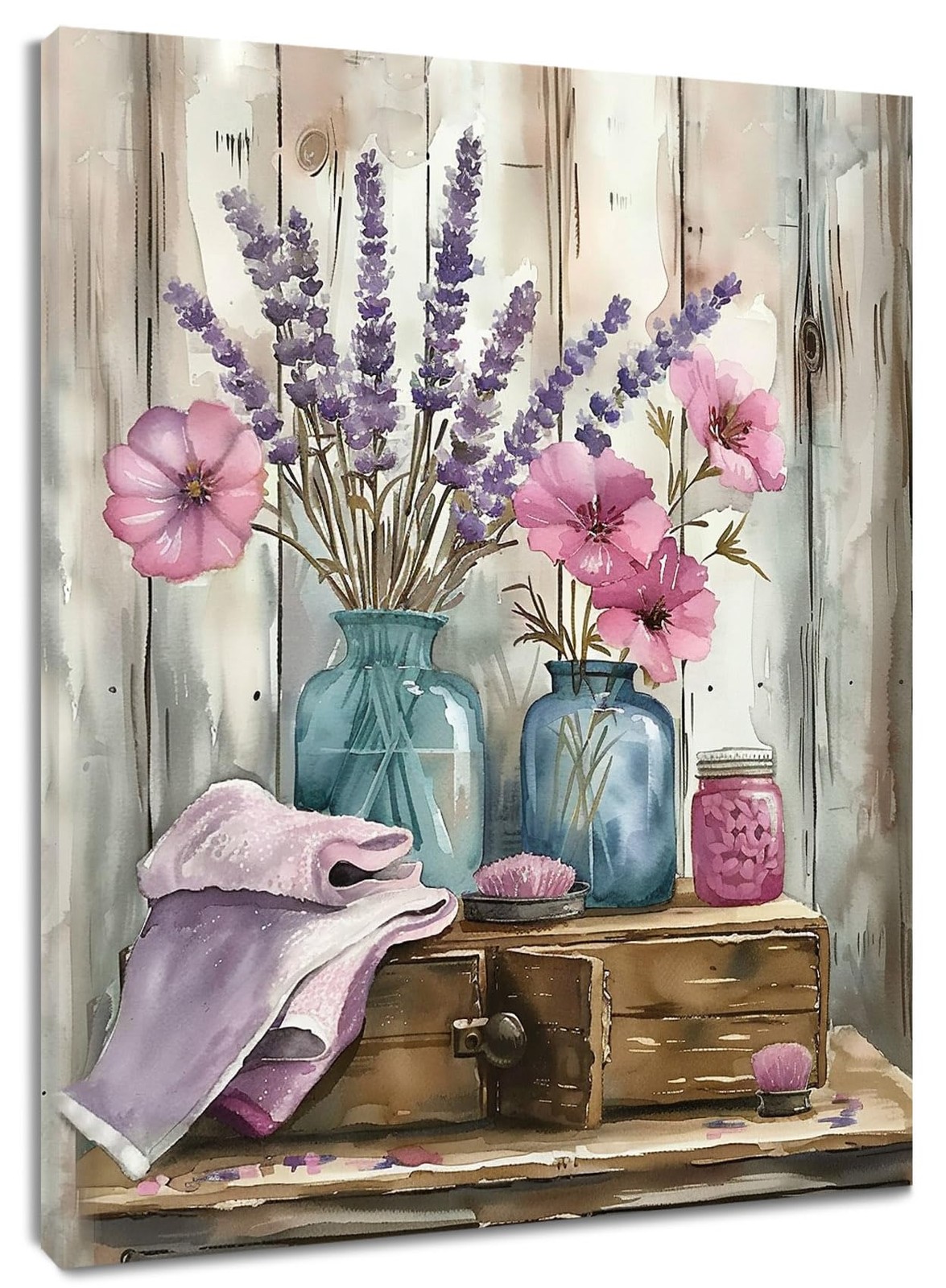 Rustic Pink Wildflower Wall Art for Bathroom Farmhouse Purple Lavender Canvas…