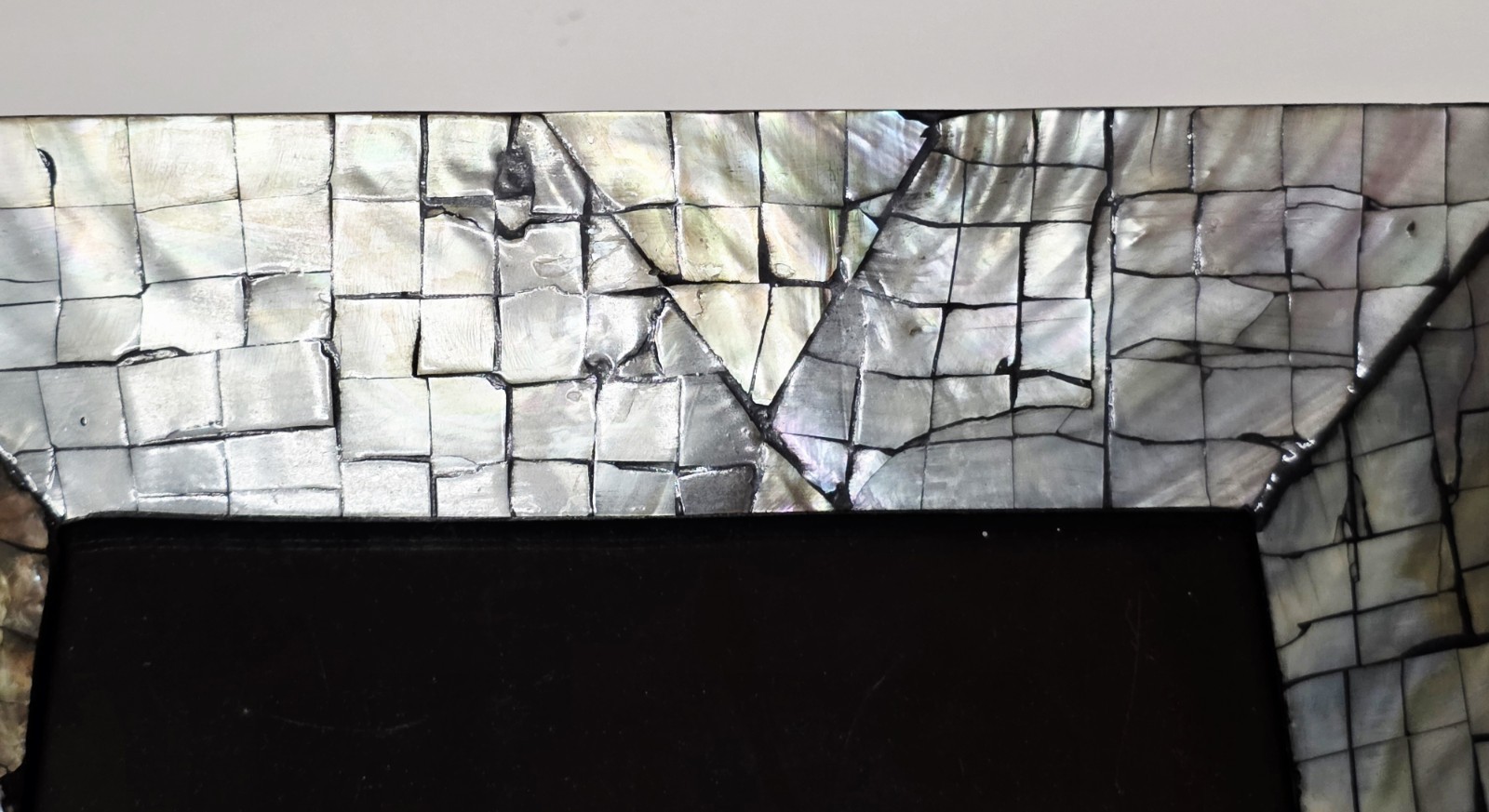 Handcrafted Shimmering Shell Picture Frame Mosaic Crackle 9×7 Vietnam Vtg