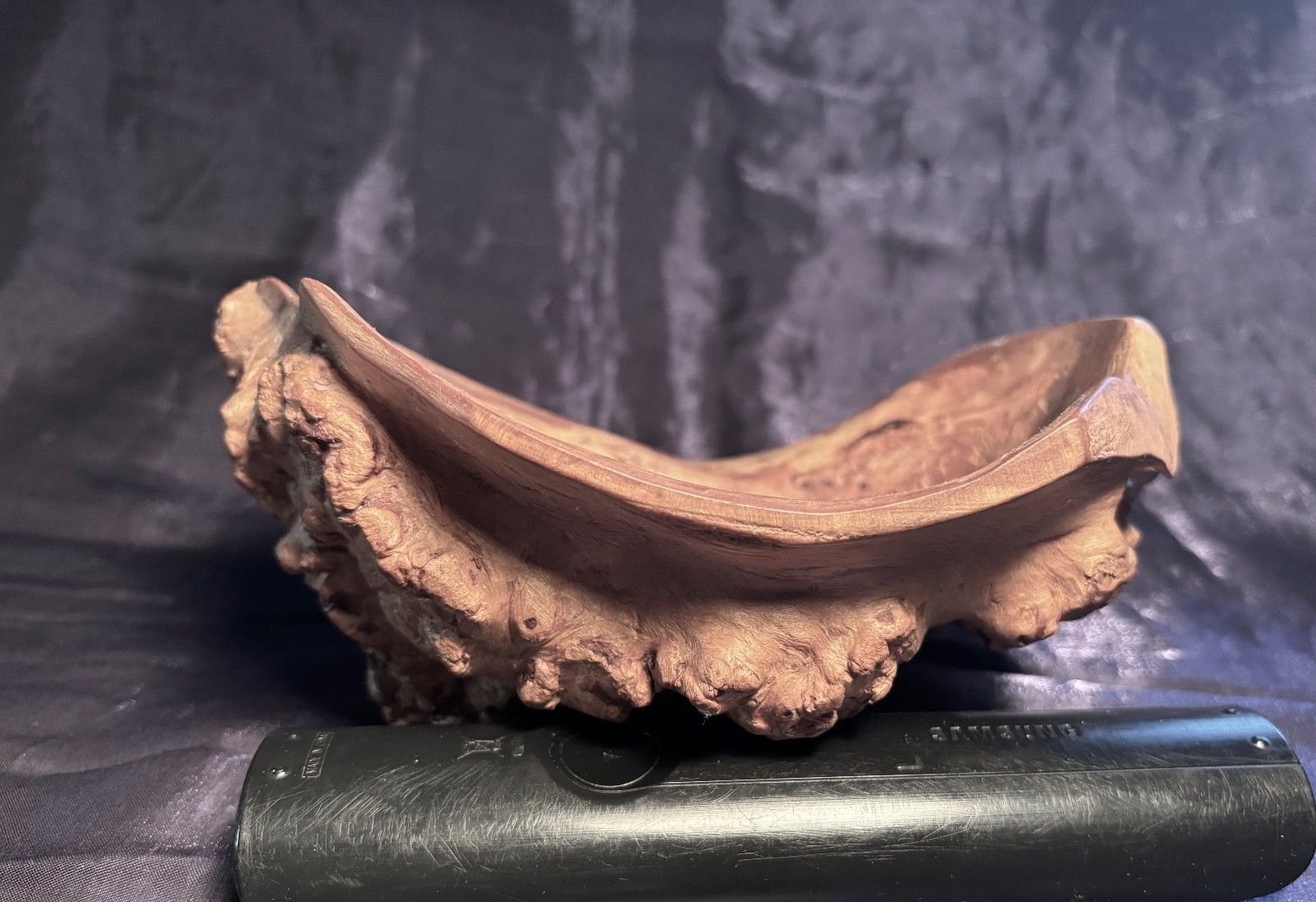 Antique light wood beryl bowl, unique with a natural outer surface