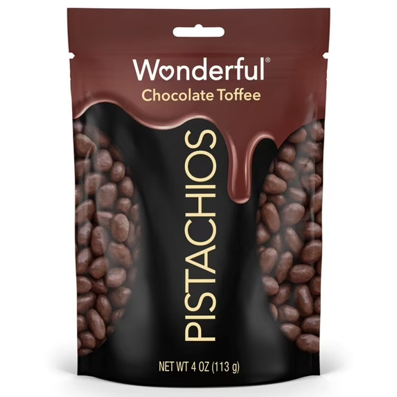 Chocolate Toffee Flavored Pistachios, Sweet & Crunchy Snack,4 oz Resealable Bag.