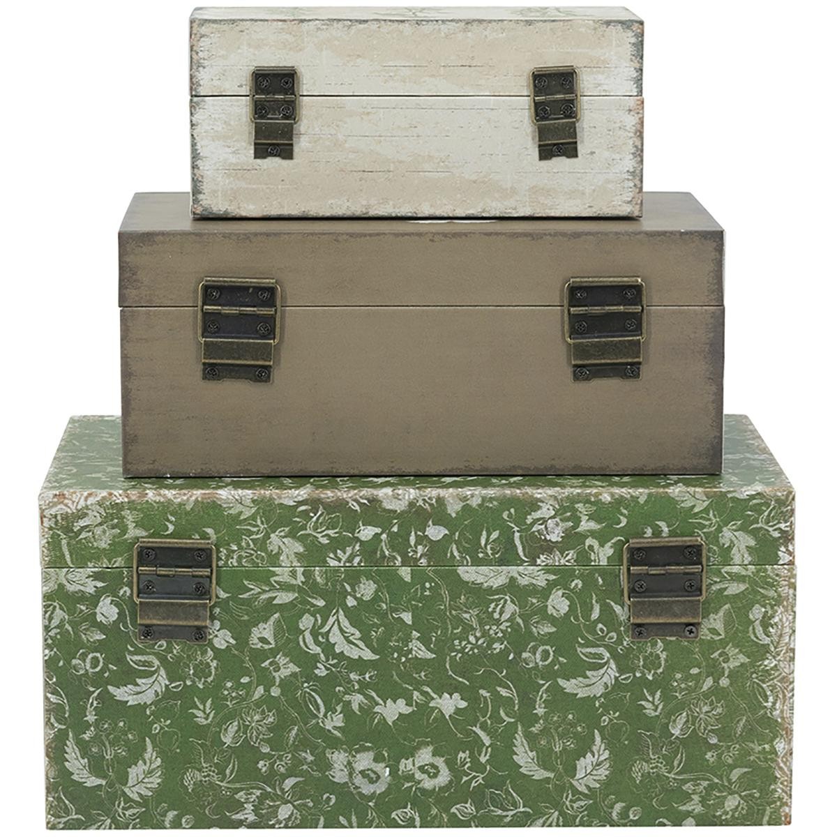 A&B Home D8160 Anita Textured White/Brown/Green Decorative Boxes, Set of 3