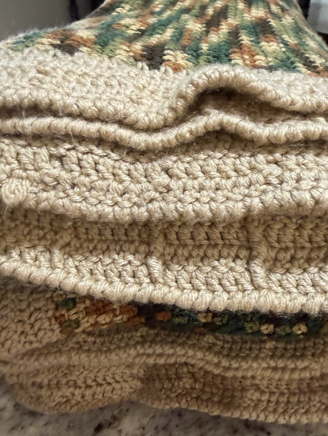 Vintage Handmade Knitted Afghan Camouflage Design Throw/Blanket 97×88” Queen EUC